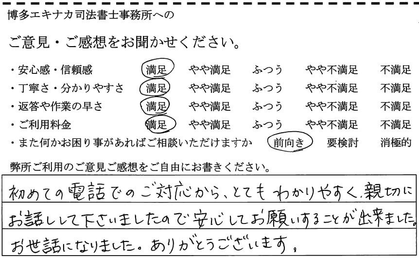 令和6年12月 福岡 80代女性 相続放棄のアンケート